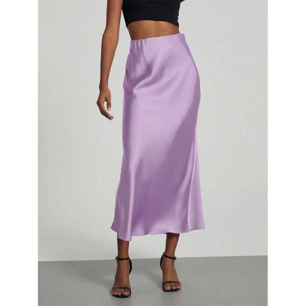 Se-Helo Fashion Elastic Satin Feeling Satin Maxi Skirt - Lavender Spring
